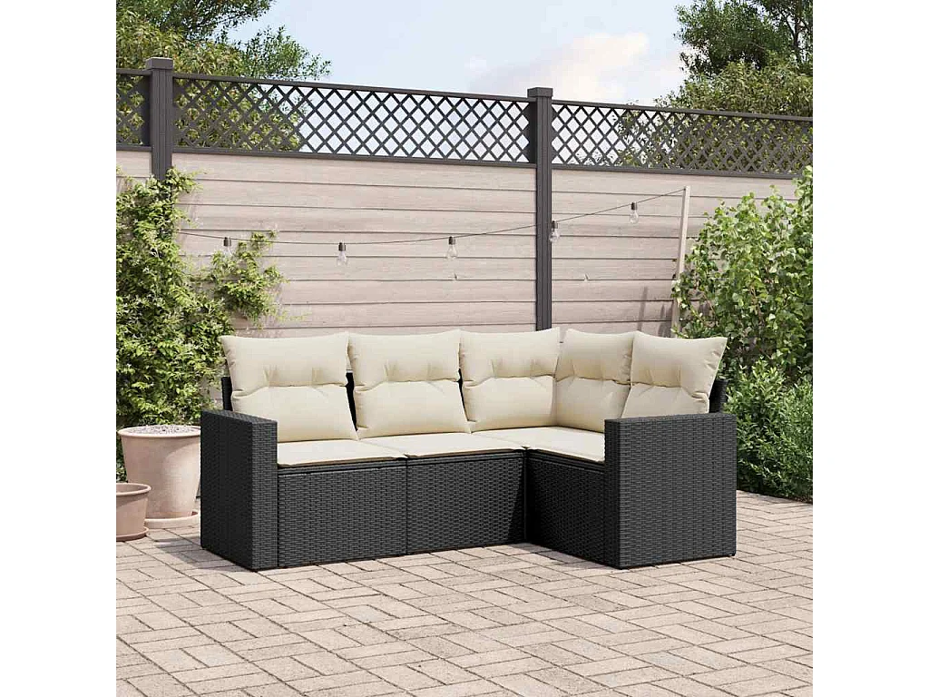 Set Divani da Giardino 4 pz con Cuscini Nero in Polyrattan