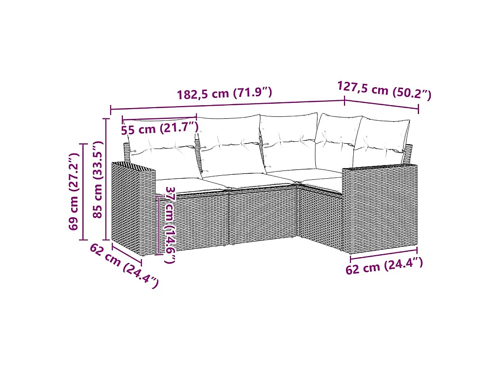 Set Divani da Giardino 4 pz con Cuscini Nero in Polyrattan