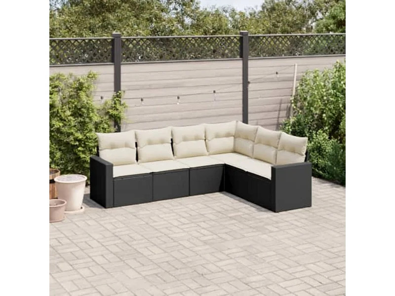 Salon de jardin 6 pcs avec coussins noir résine tressée