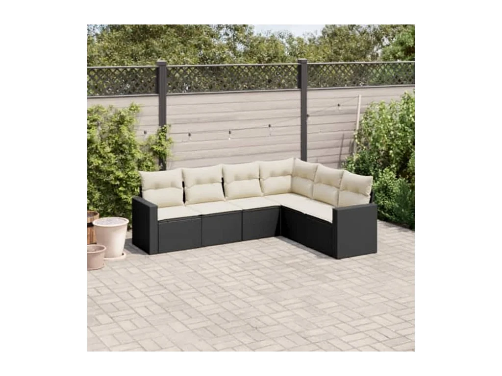 6-tlg. Garten-Sofagarnitur mit Kissen Schwarz Poly Rattan