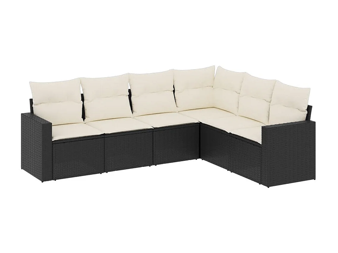 Salon de jardin 6 pcs avec coussins noir résine tressée