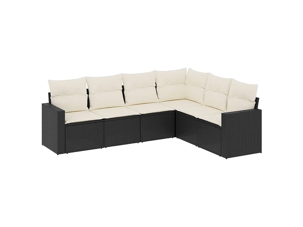 Salon de jardin 6 pcs avec coussins noir résine tressée