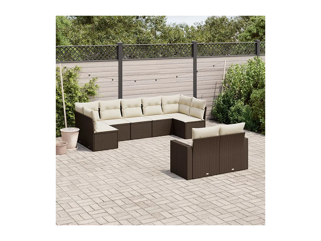 9-tlg. Garten-Sofagarnitur mit Kissen Braun Poly Rattan