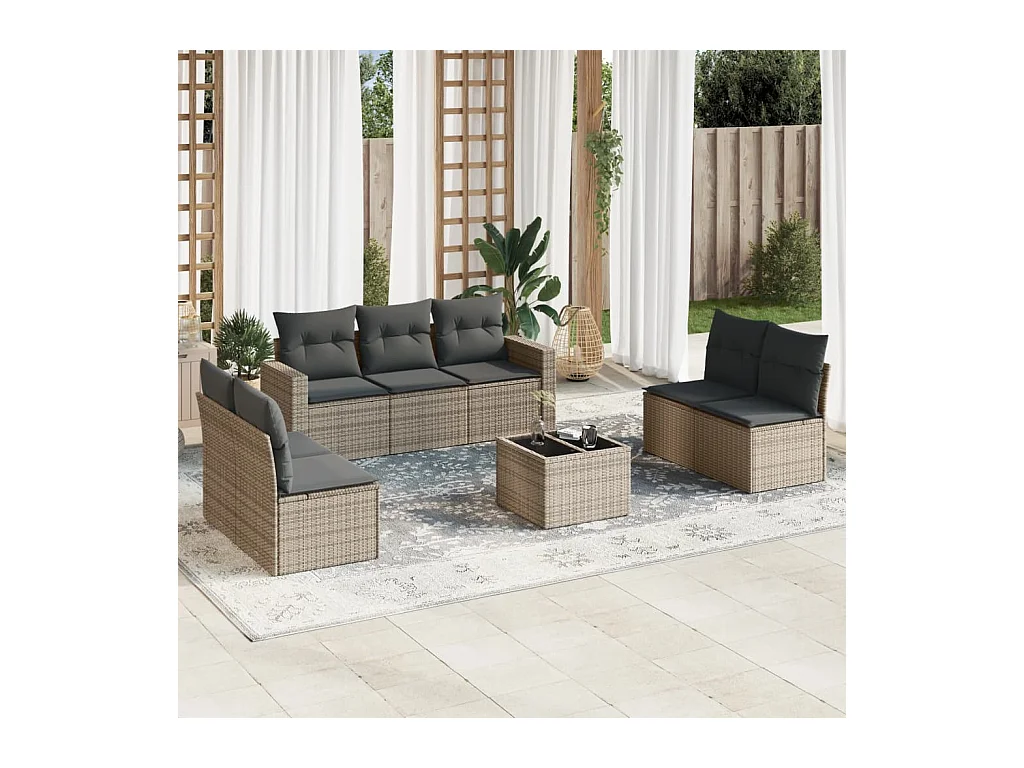 Set Divano da Giardino 8 pz con Cuscini Grigio in Polyrattan