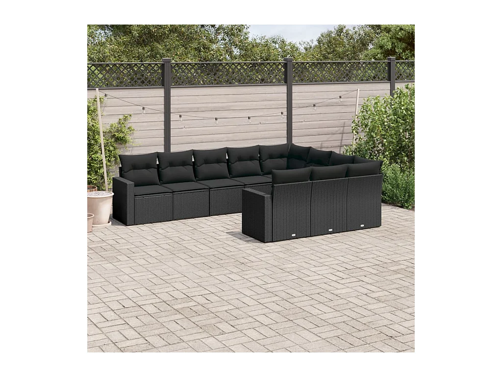 Salon de jardin 10 pcs avec coussins noir résine tressée