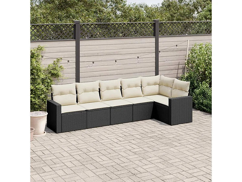 Salon de jardin 6 pcs avec coussins noir résine tressée
