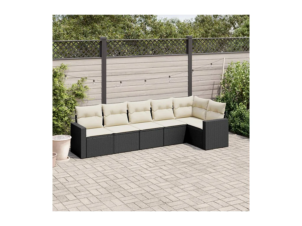 6-tlg. Garten-Sofagarnitur mit Kissen Schwarz Poly Rattan