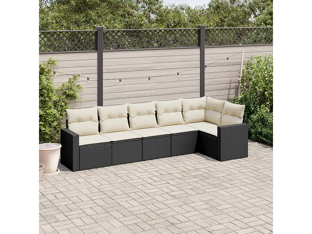 Salon de jardin 6 pcs avec coussins noir résine tressée