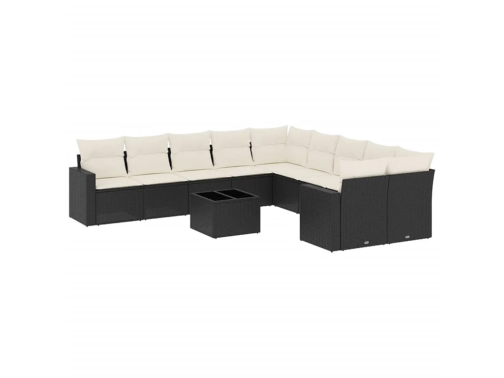 11-delige Loungeset met kussens poly rattan zwart