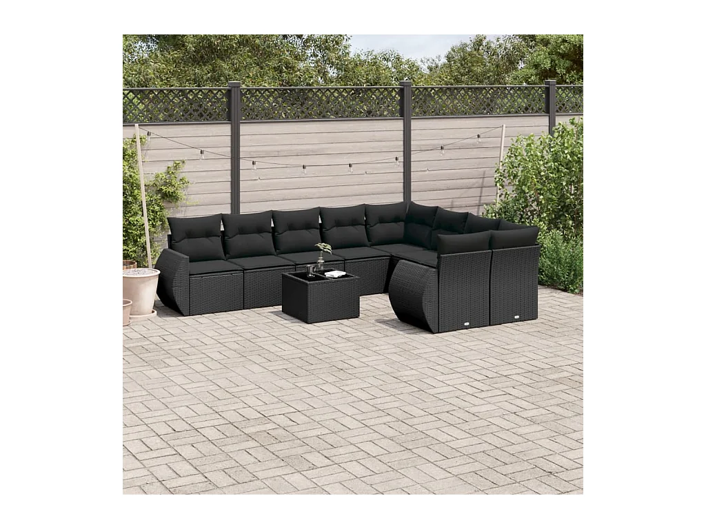 10-tlg. Garten-Sofagarnitur mit Kissen Schwarz Poly Rattan
