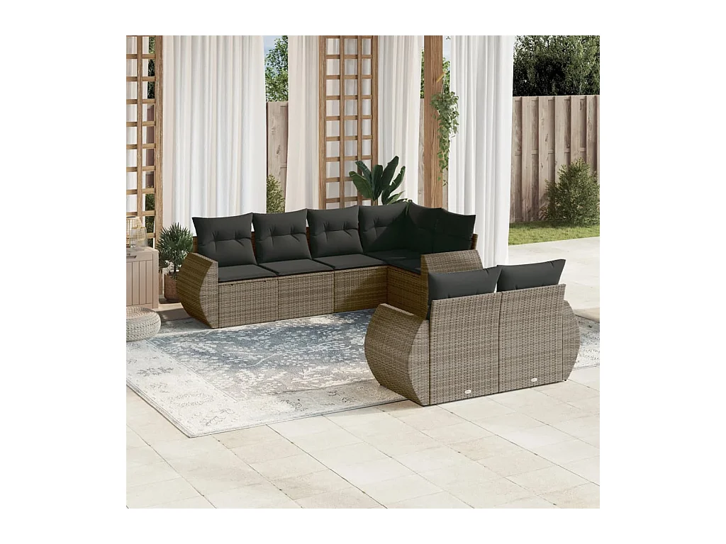 Set Divani da Giardino 7 pz con Cuscini Grigio in Polyrattan