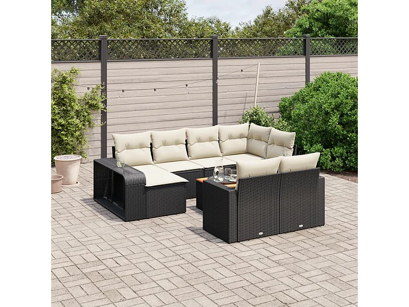 Set Divani da Giardino 11 pz con Cuscini in Polyrattan Nero
