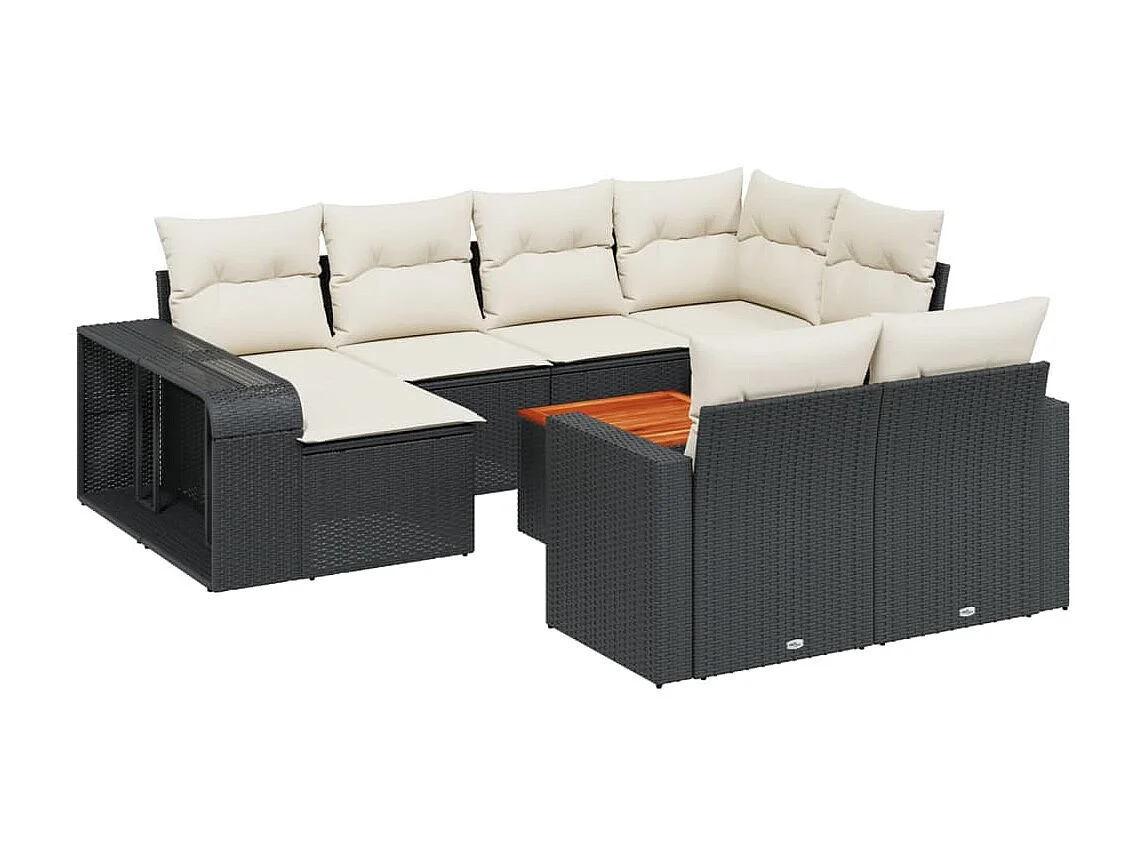 11-tlg. Garten-Sofagarnitur mit Kissen Schwarz Poly Rattan