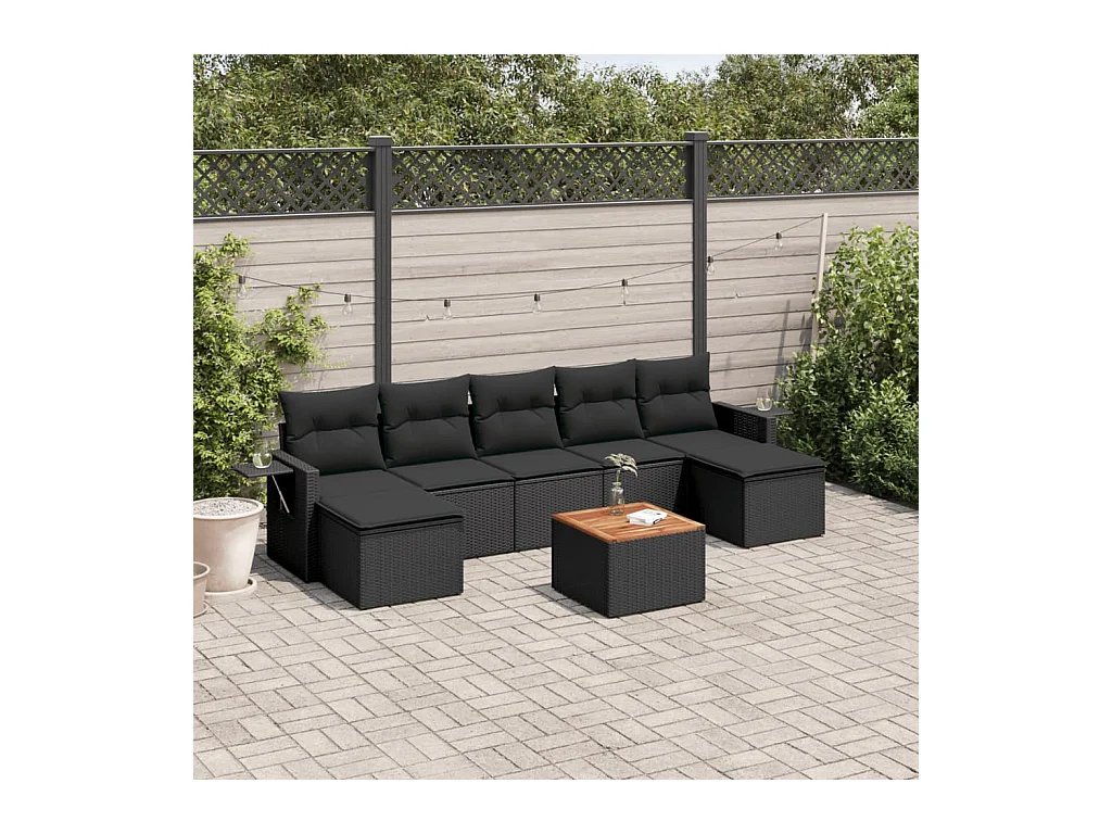Set Divani da Giardino con Cuscini 8 pz Nero in Polyrattan