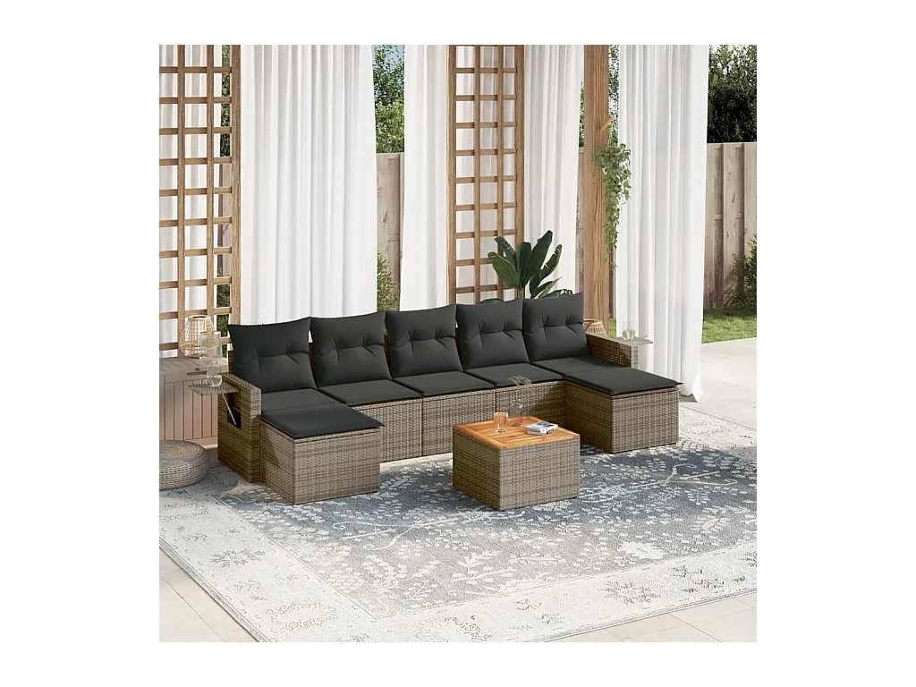 Set Divano da Giardino 8 pz con Cuscini Grigio in Polyrattan