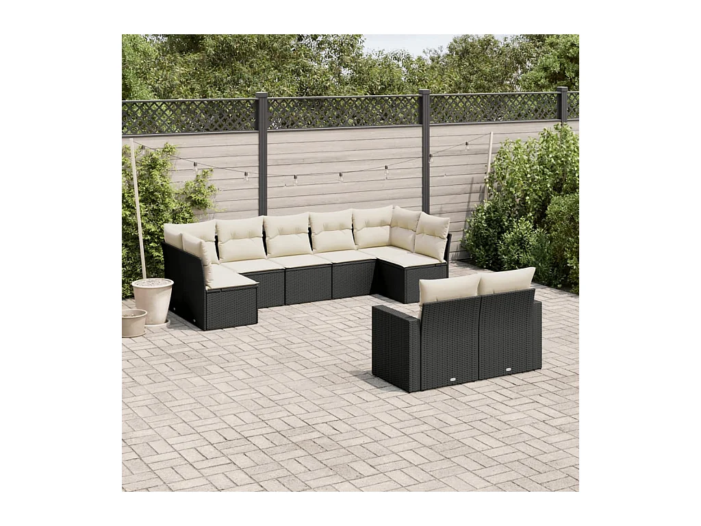 Set Divani da Giardino 9 pz con Cuscini Nero in Polyrattan