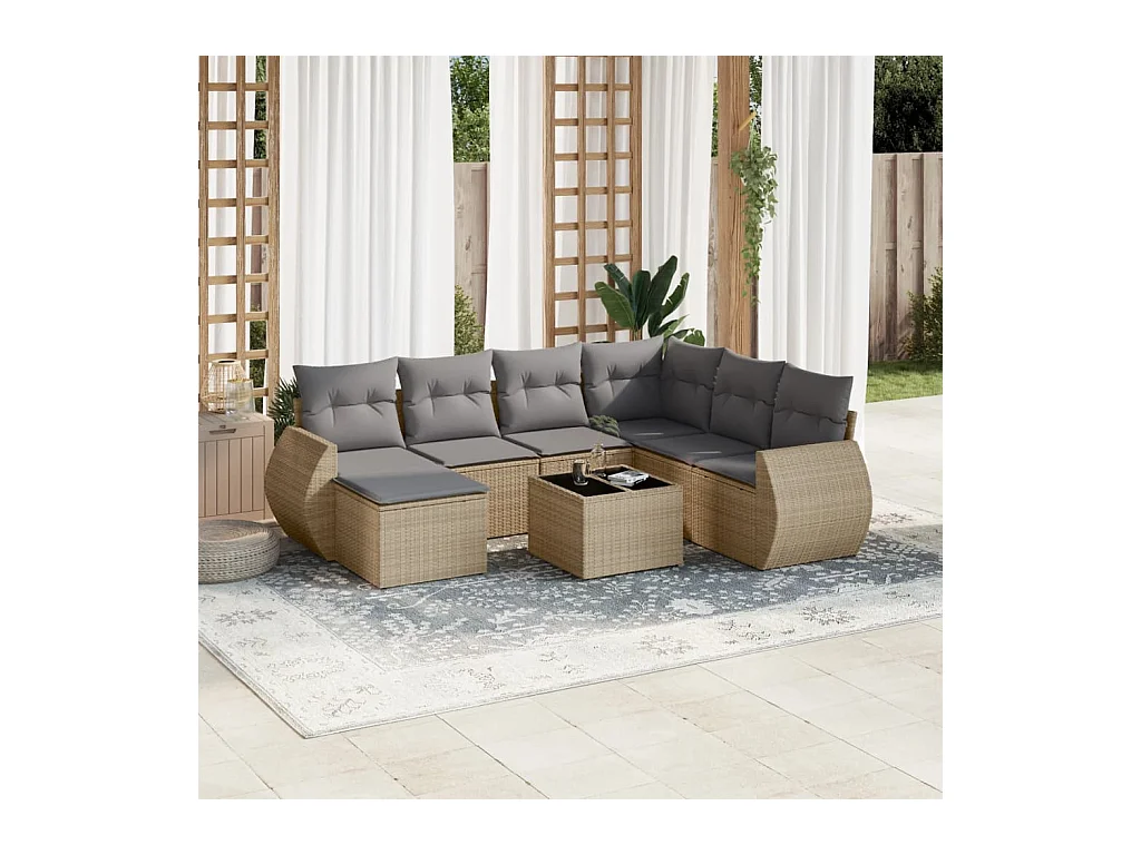 8-tlg. Garten-Sofagarnitur mit Kissen Beige Poly Rattan