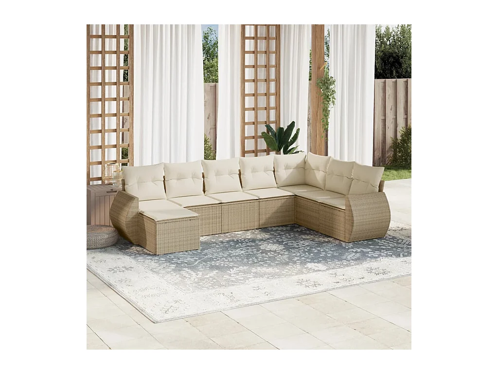 Salon de jardin avec coussins 8 pcs beige résine tressée