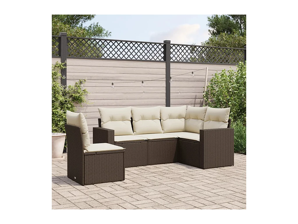 5-delige Loungeset met kussens poly rattan bruin