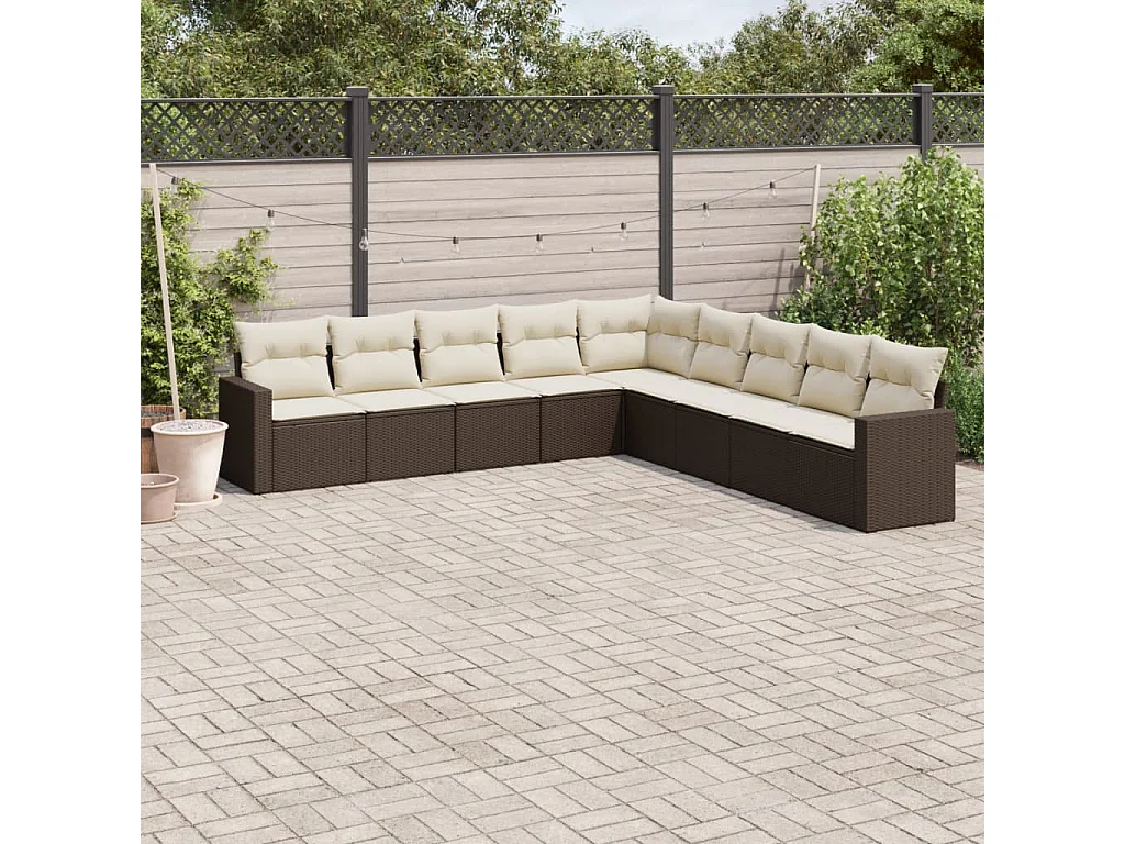 9-tlg. Garten-Sofagarnitur mit Kissen Braun Poly Rattan