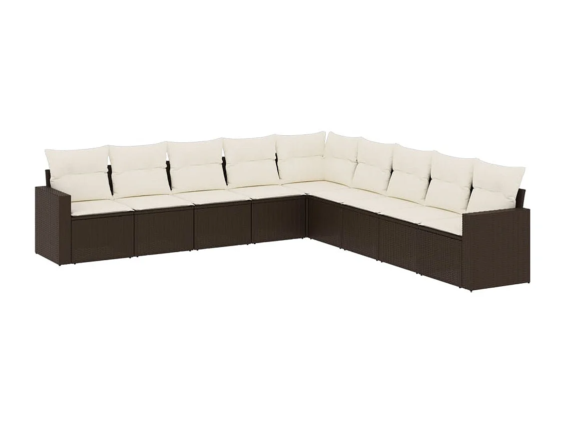 9-tlg. Garten-Sofagarnitur mit Kissen Braun Poly Rattan