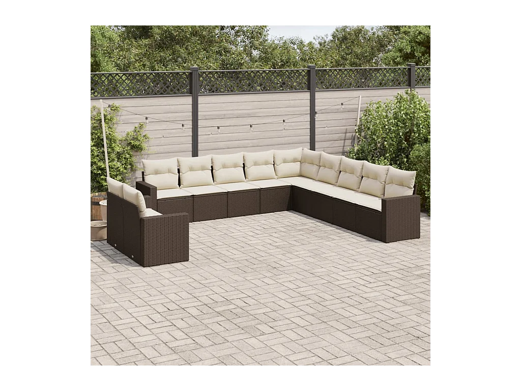 Set Divani da Giardino 11 pz con Cuscini Polyrattan Marrone