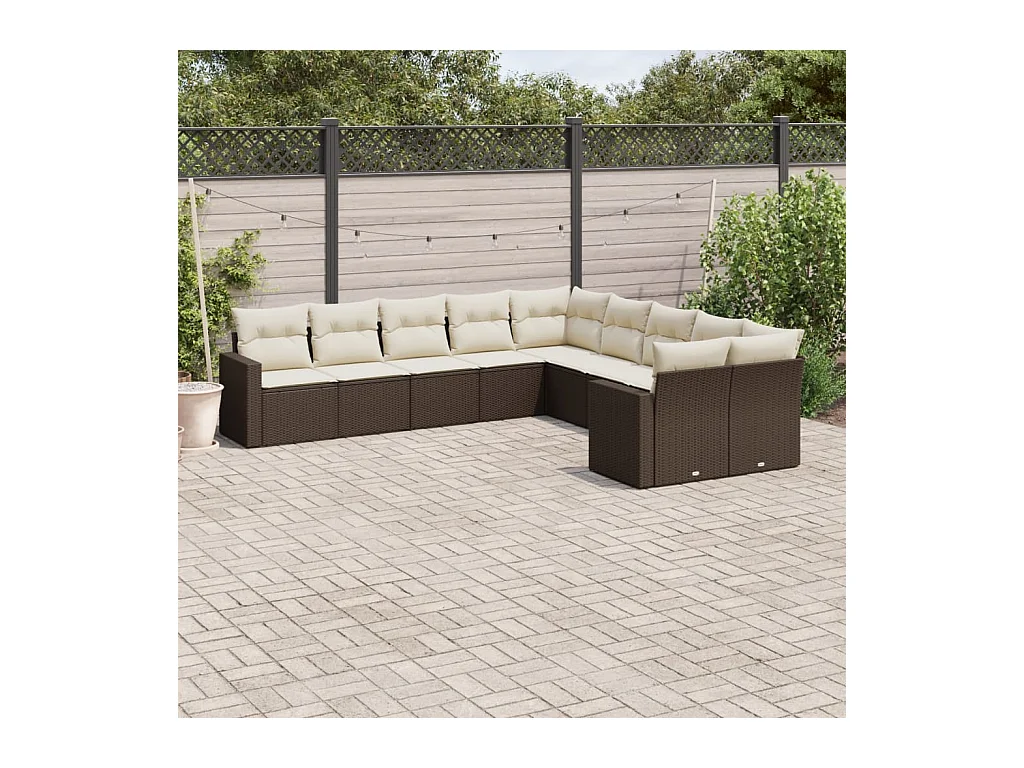 Salon de jardin 10 pcs avec coussins marron résine tressée