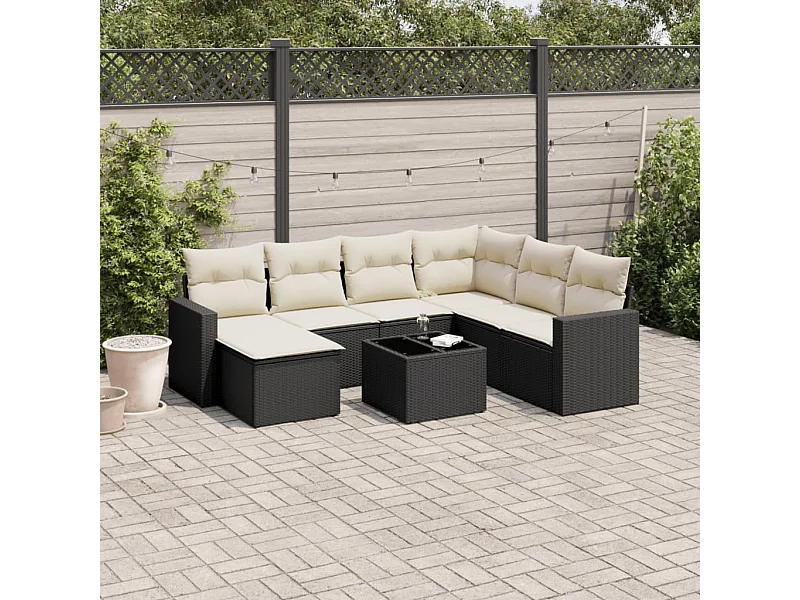 Salon de jardin 8 pcs avec coussins noir résine tressée