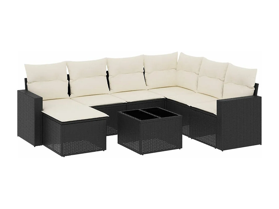 Salon de jardin 8 pcs avec coussins noir résine tressée