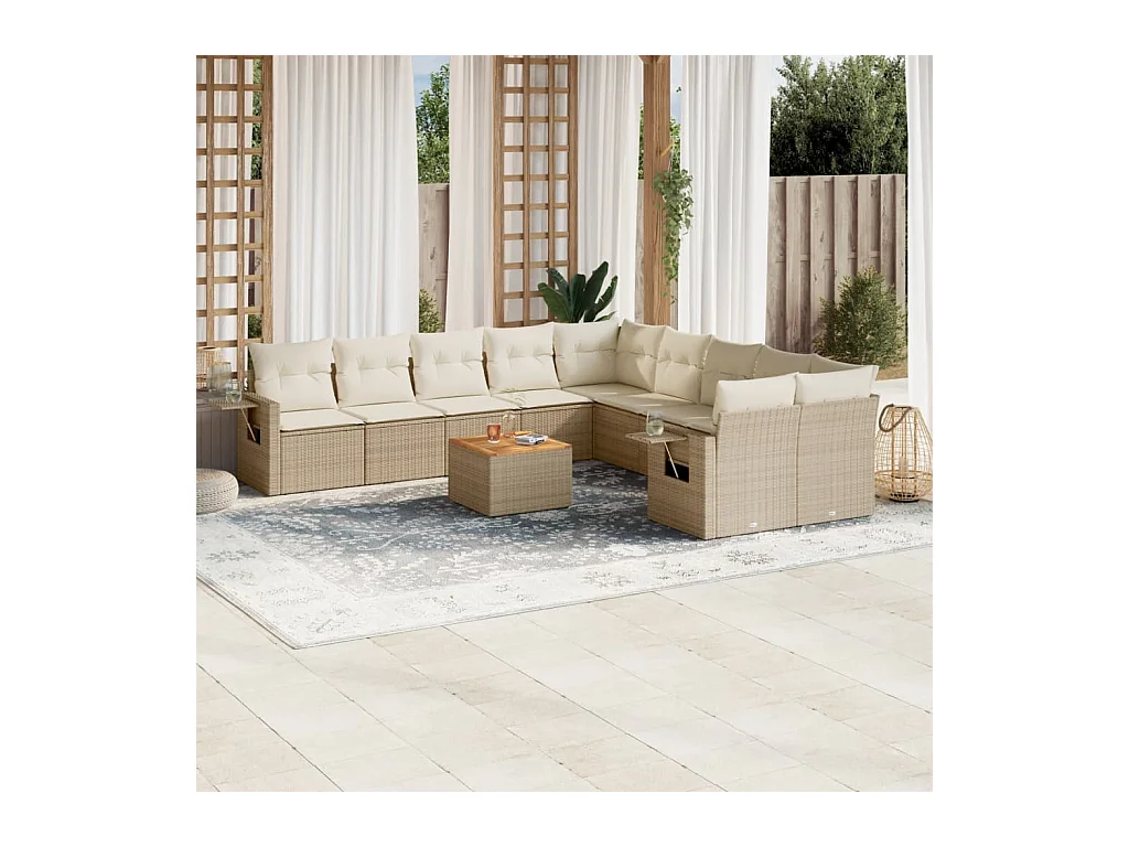 Set Divani da Giardino 11 pz con Cuscini Beige in Polyrattan