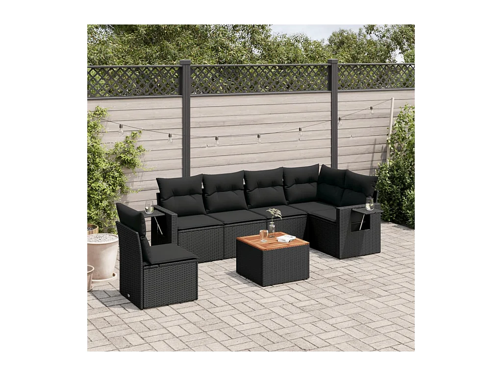 Set Divani da Giardino con Cuscini 7pz Nero Polyrattan
