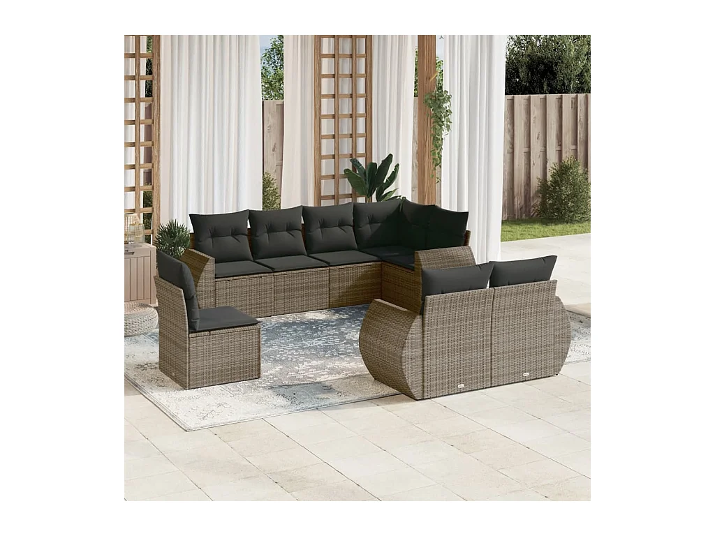 8-tlg. Garten-Sofagarnitur mit Kissen Grau Poly Rattan