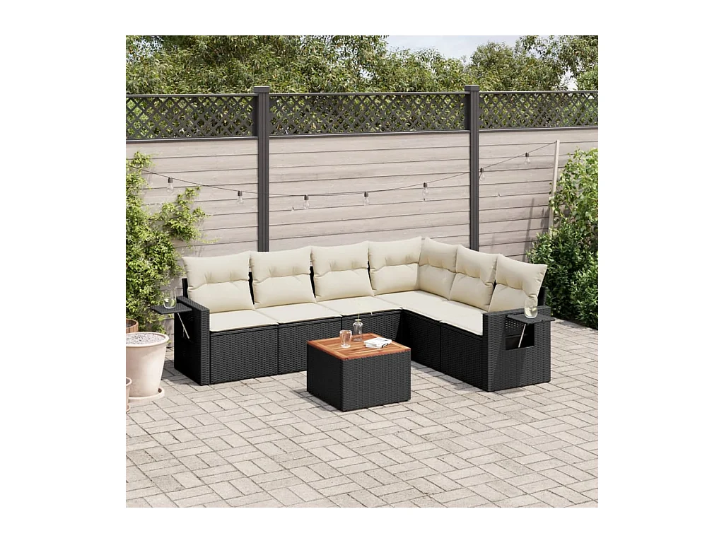 Set Divani da Giardino con Cuscini 7pz Nero Polyrattan