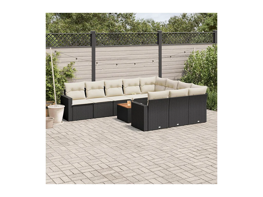 Set Divani da Giardino 11 pz con Cuscini in Polyrattan Nero