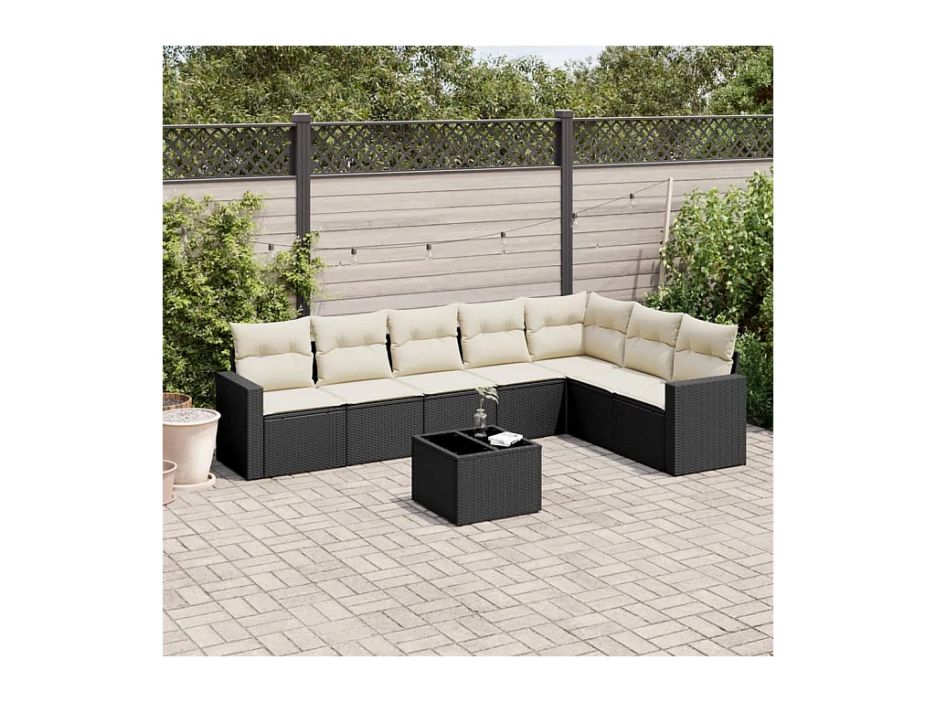 8-tlg. Garten-Sofagarnitur mit Kissen Schwarz Poly Rattan