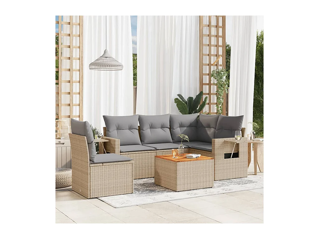 6-tlg. Garten-Sofagarnitur mit Kissen Beige Poly Rattan