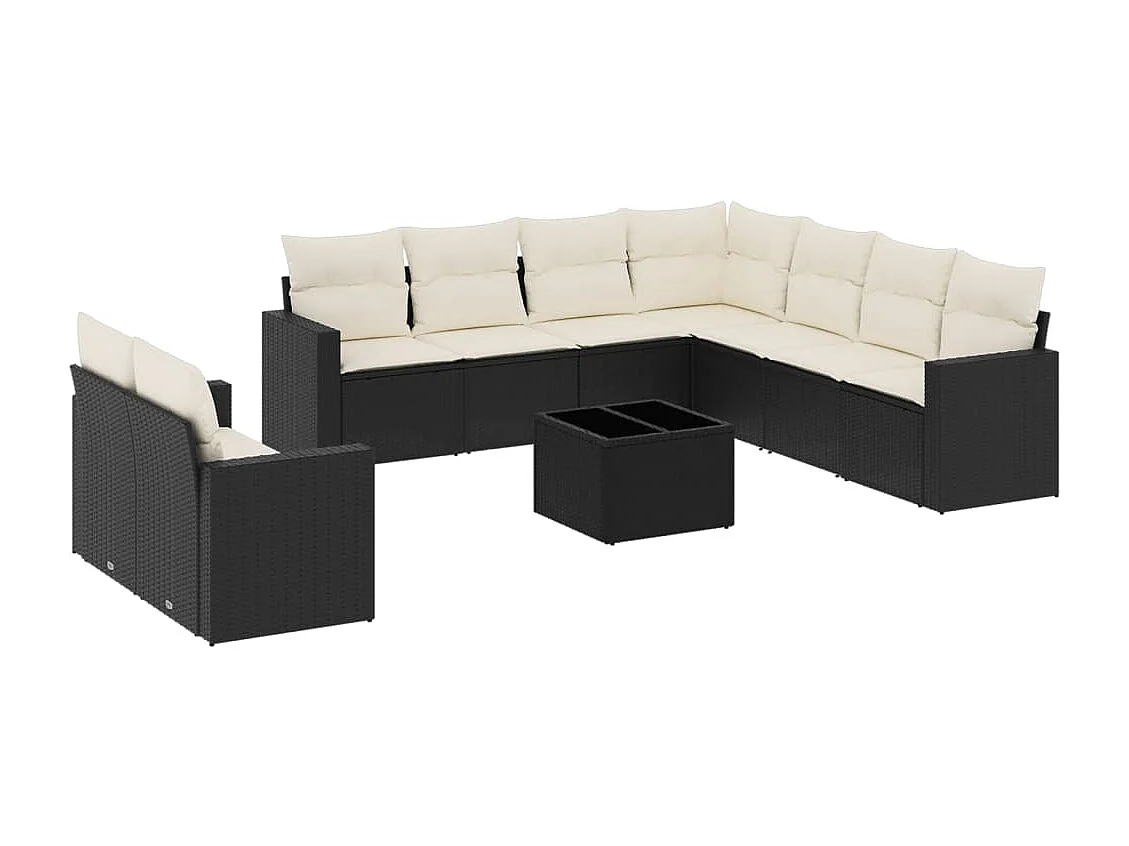 Salon de jardin 10 pcs avec coussins noir résine tressée