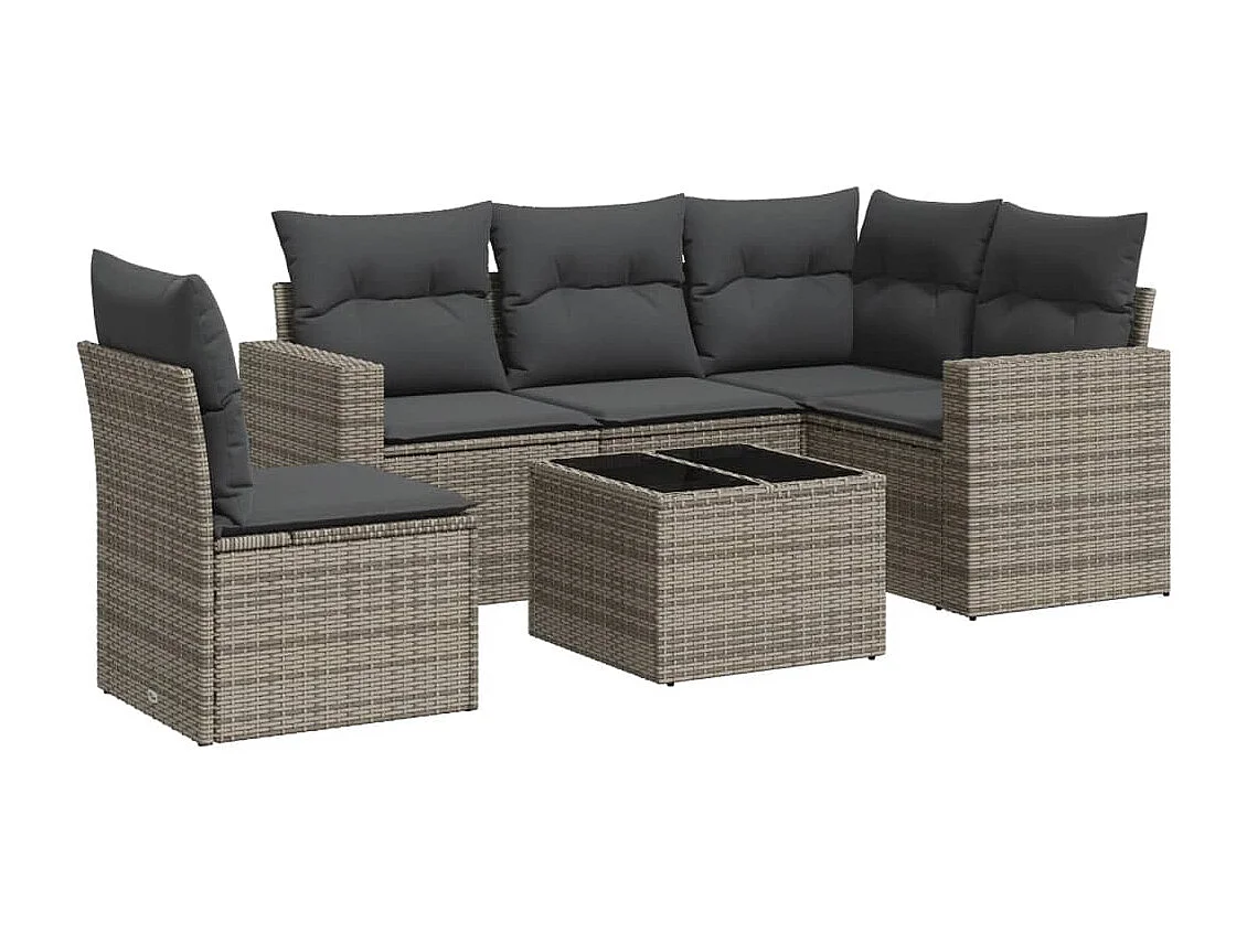 6-tlg. Garten-Sofagarnitur mit Kissen Grau Poly Rattan