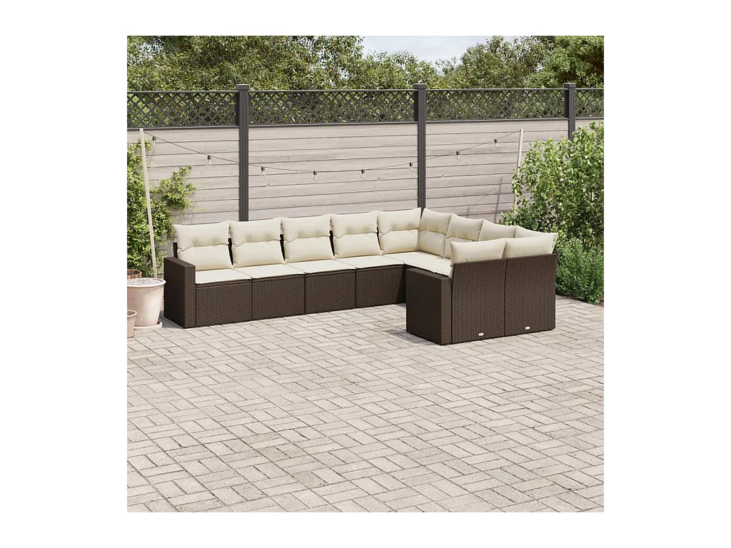 9-tlg. Garten-Sofagarnitur mit Kissen Braun Poly Rattan