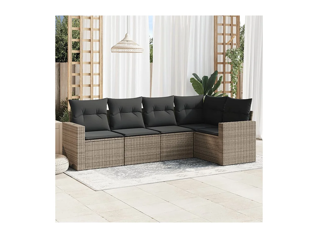 Salon de jardin 5 pcs avec coussins gris résine tressée