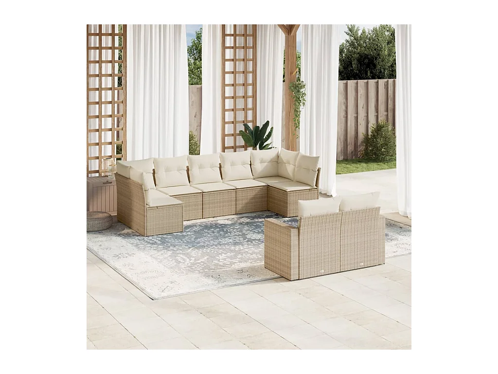 Salon de jardin avec coussins 9 pcs beige résine tressée