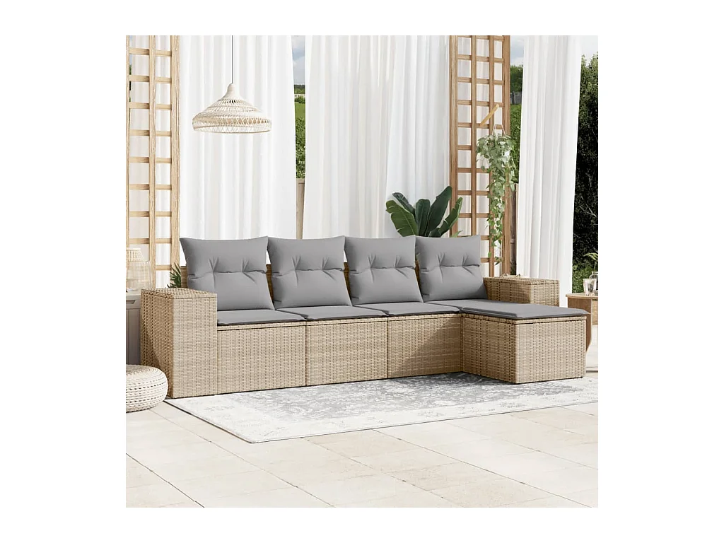Set Divano da Giardino 5 pz con Cuscini Beige in Polyrattan