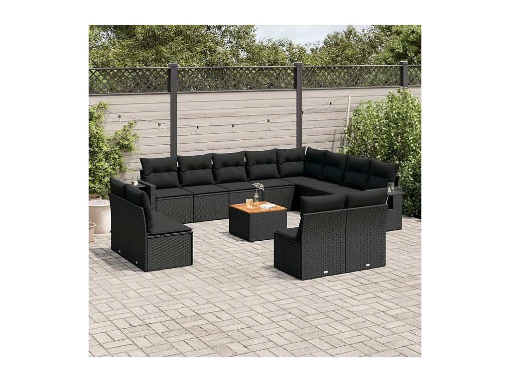 Set Divani da Giardino 13pz con Cuscini Nero in Polyrattan