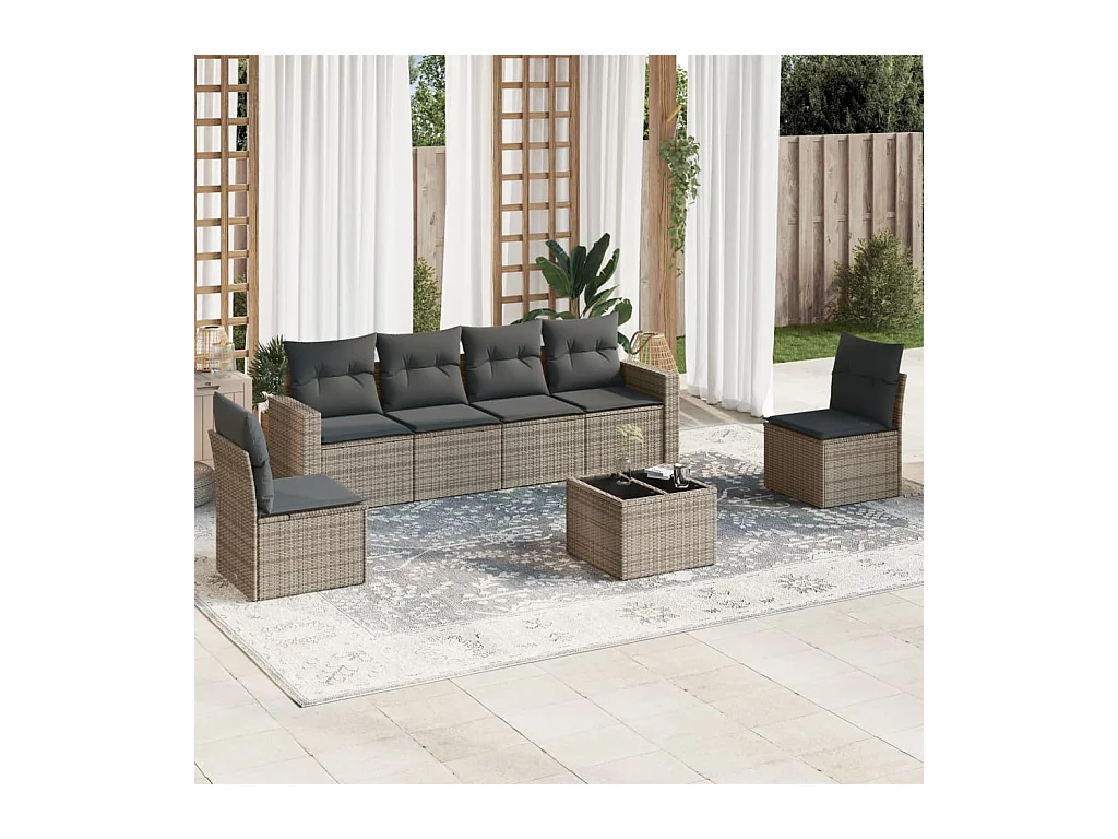 Set Divani da Giardino 7 pz con Cuscini Grigio in Polyrattan