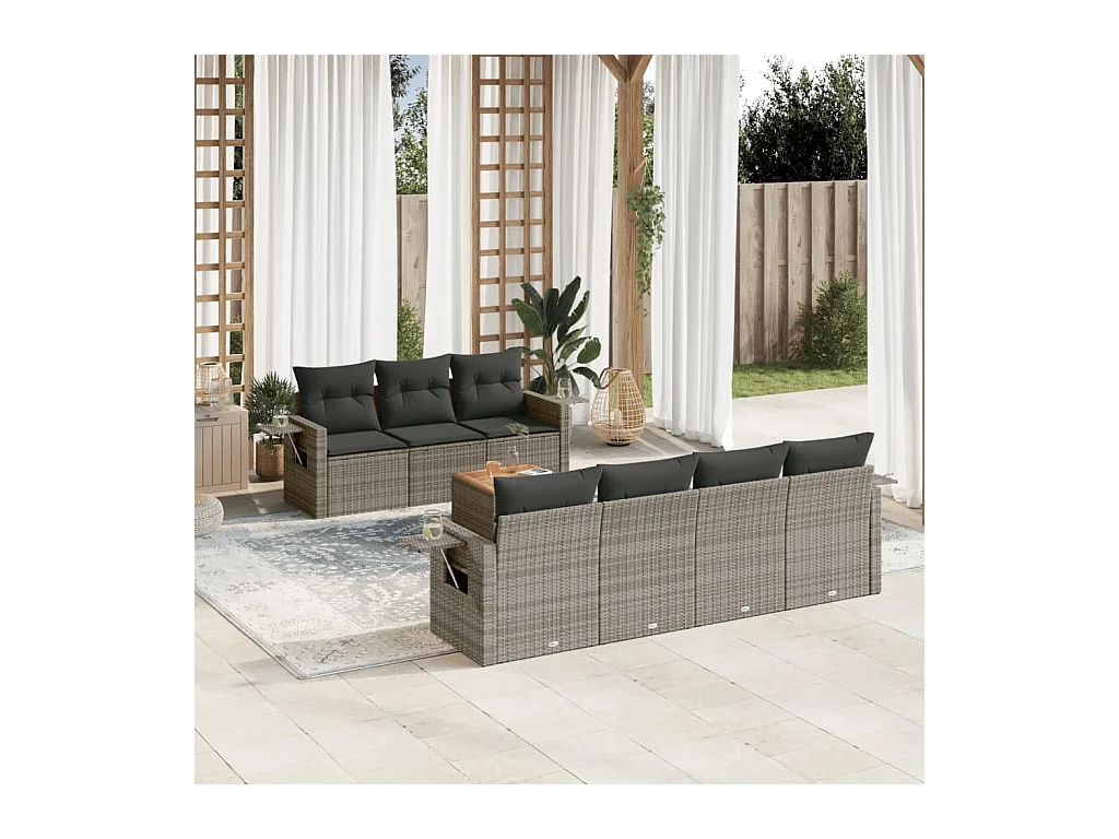 Set Divano da Giardino 8 pz con Cuscini Grigio in Polyrattan