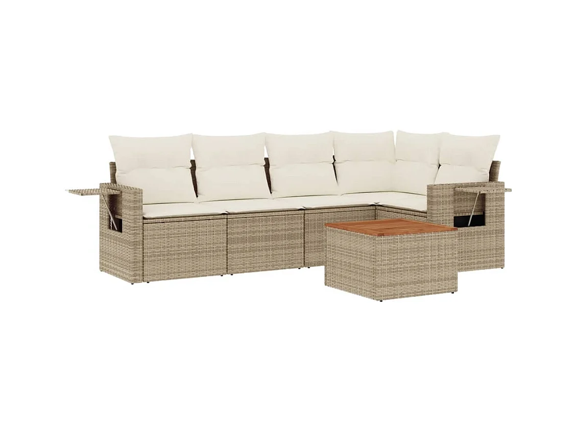 Set Divano da Giardino 6 pz con Cuscini Beige in Polyrattan