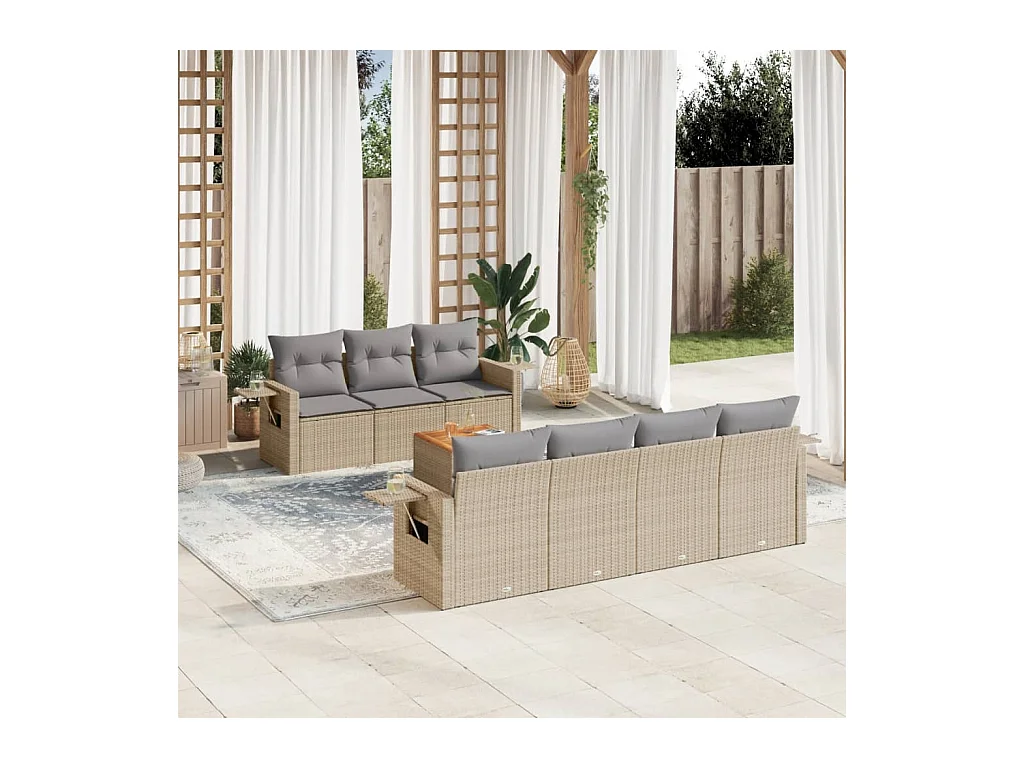 8-delige Loungeset met kussens poly rattan beige