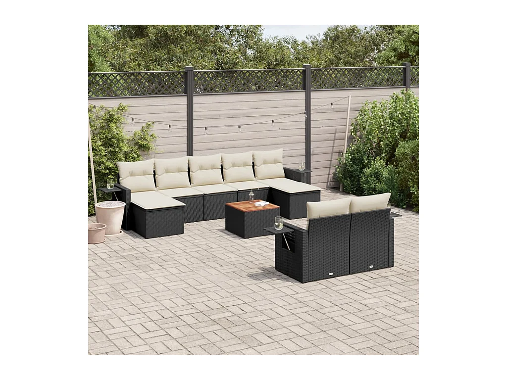 10-tlg. Garten-Sofagarnitur mit Kissen Schwarz Poly Rattan