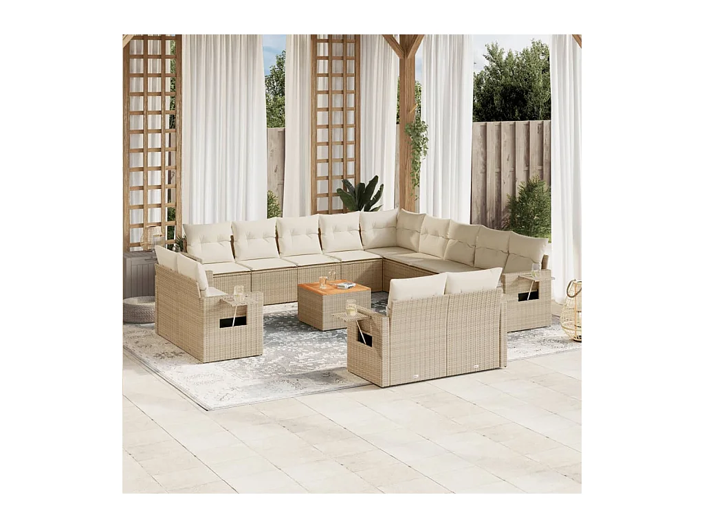 14-delige Loungeset met kussens poly rattan beige