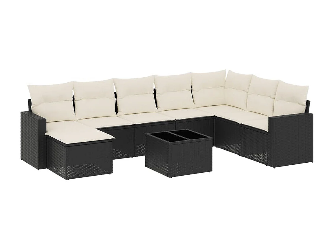 Salon de jardin 9 pcs avec coussins noir résine tressée